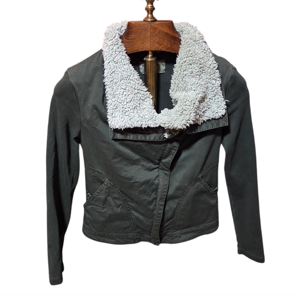 Marrakech for Anthropologie Moto Jacket with Removable Sherpa Collar XS Green - Picture 1 of 7